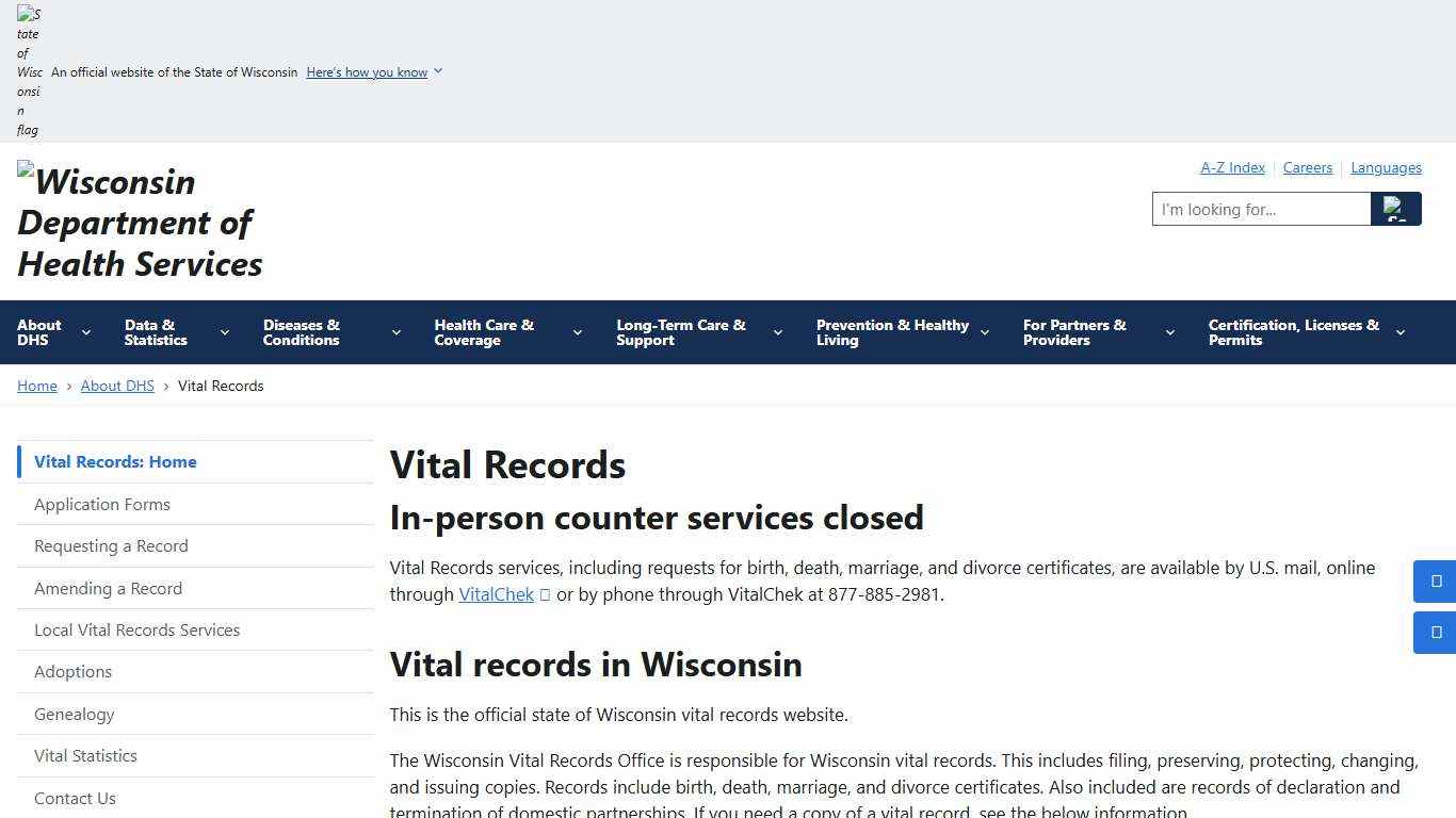 Vital Records | Wisconsin Department of Health Services